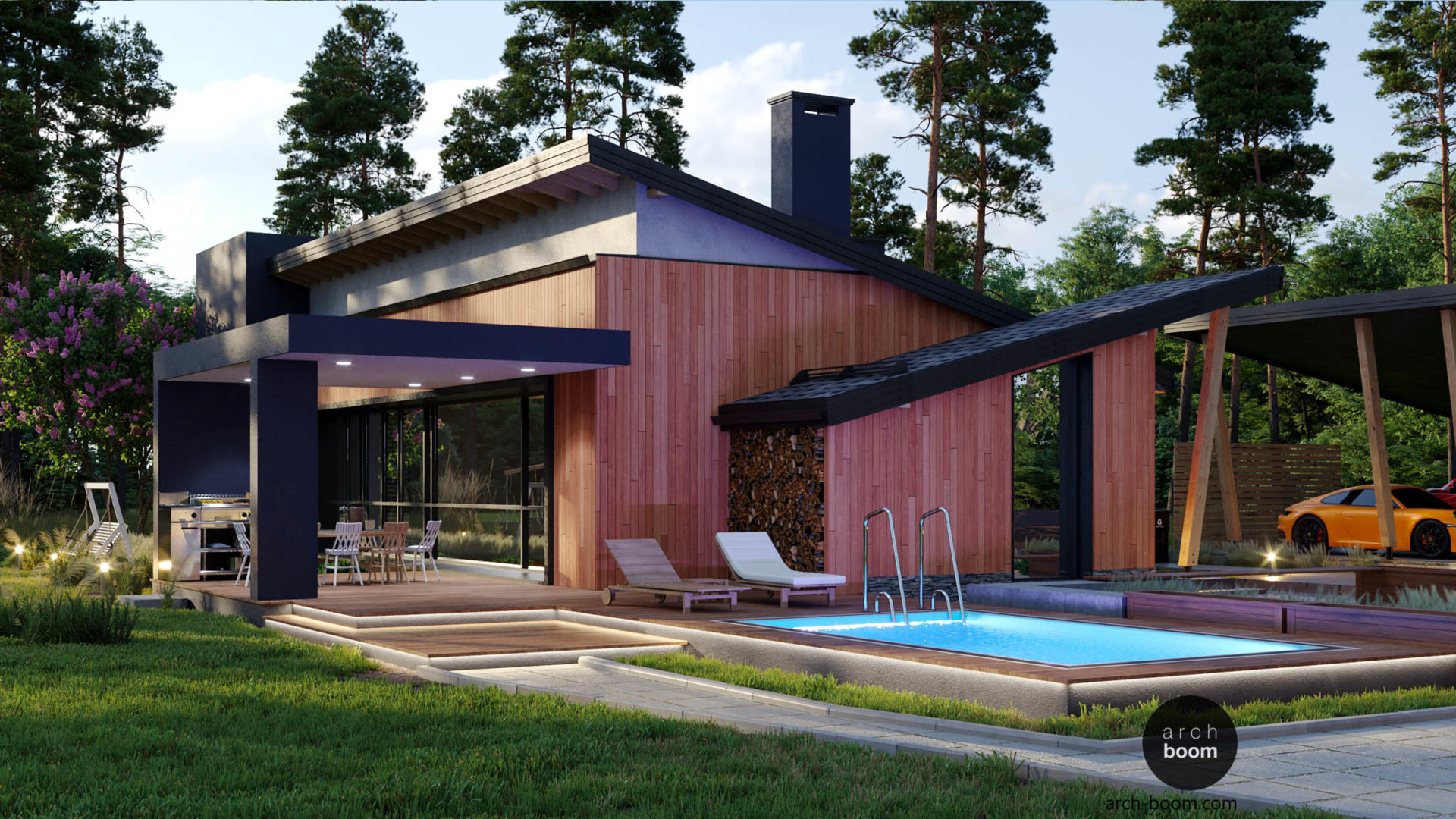 проект дома в современном стиле с односкатной крышей