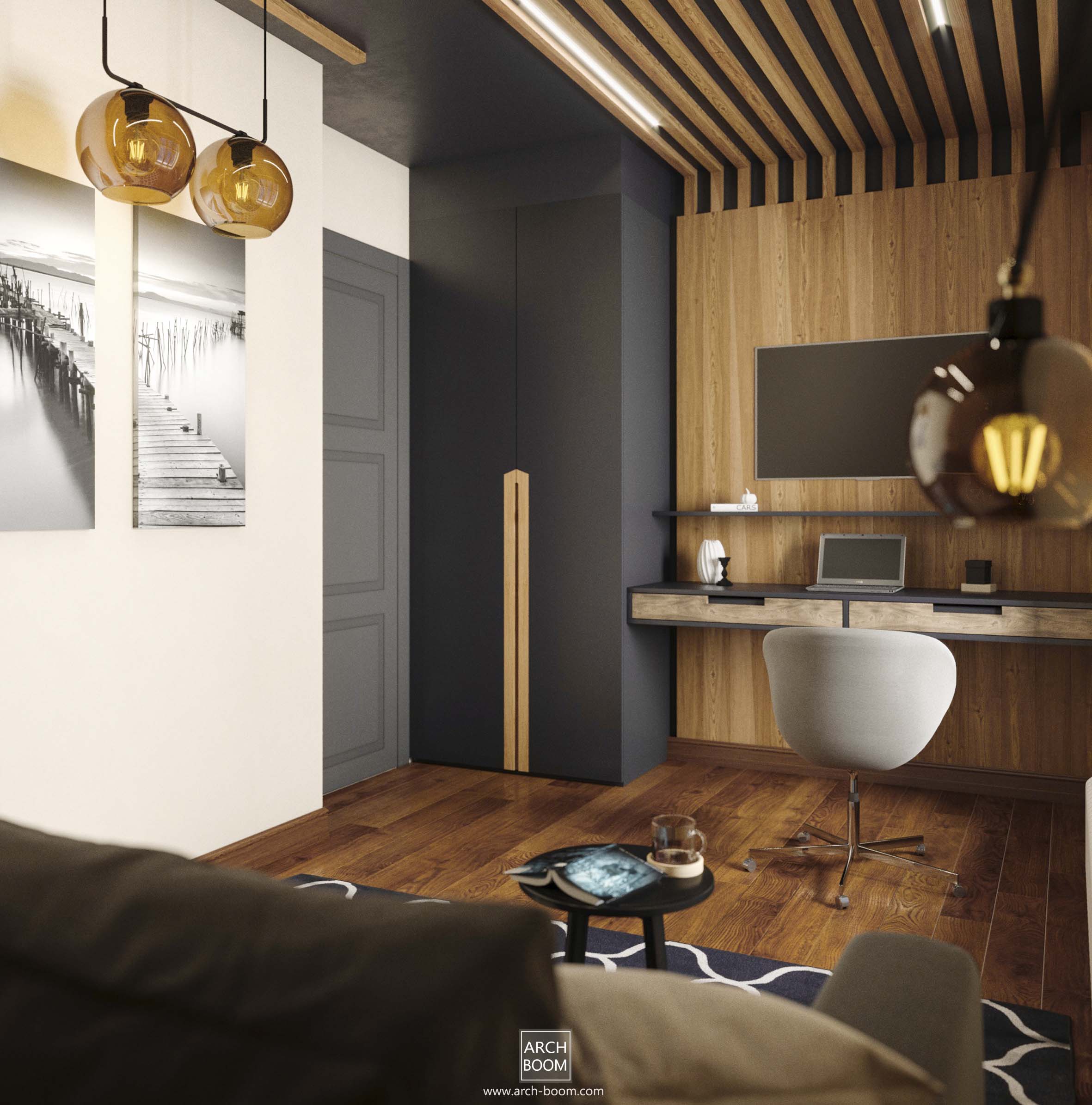 nowoczesne rozwiązanie kanapa syafa i biurko w małym pokoju