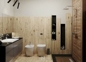 projekt łazienki z płytkami drewnopodobnymi