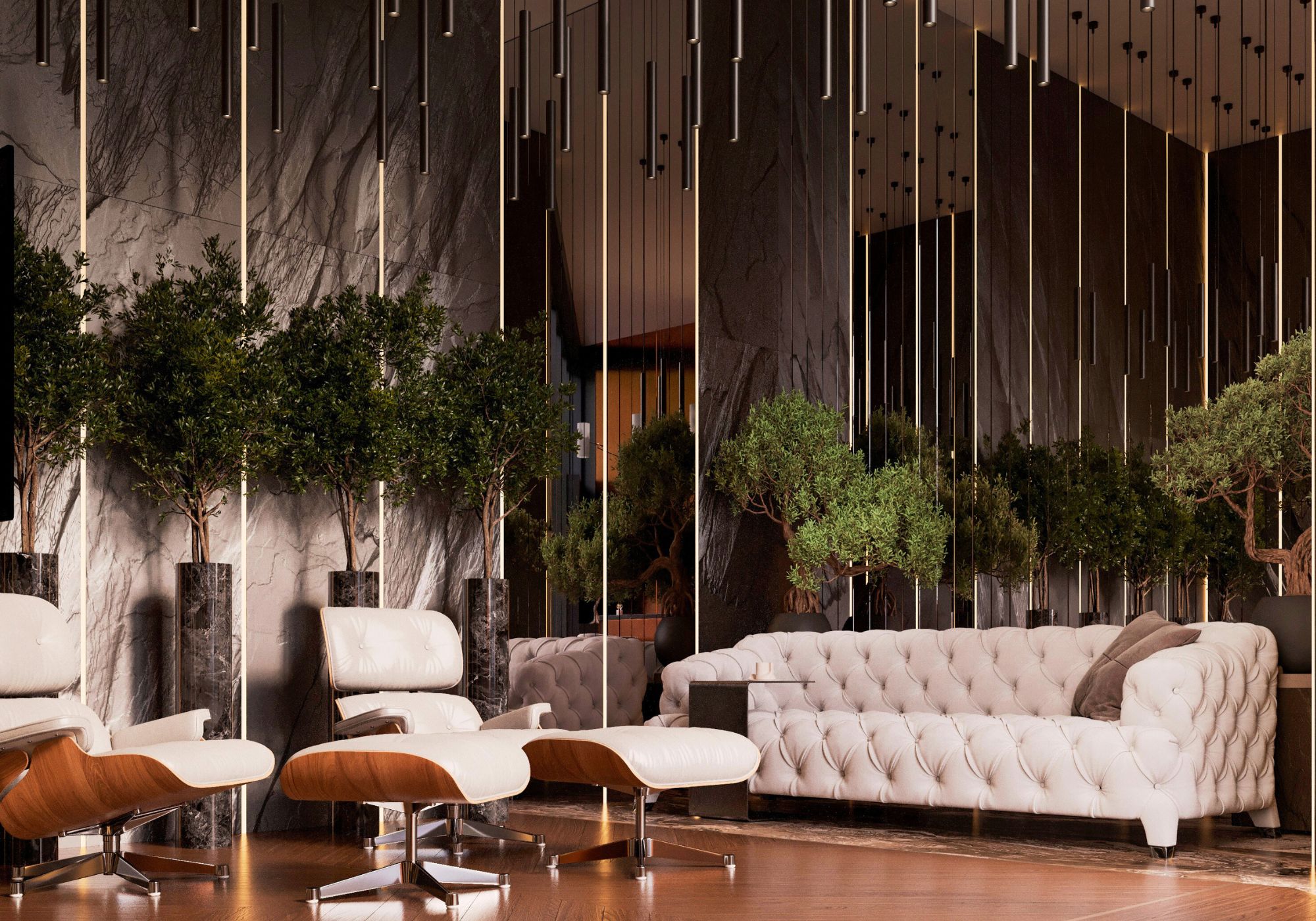 spójna aranżacja recepcji hotelowej lobby i pokoi