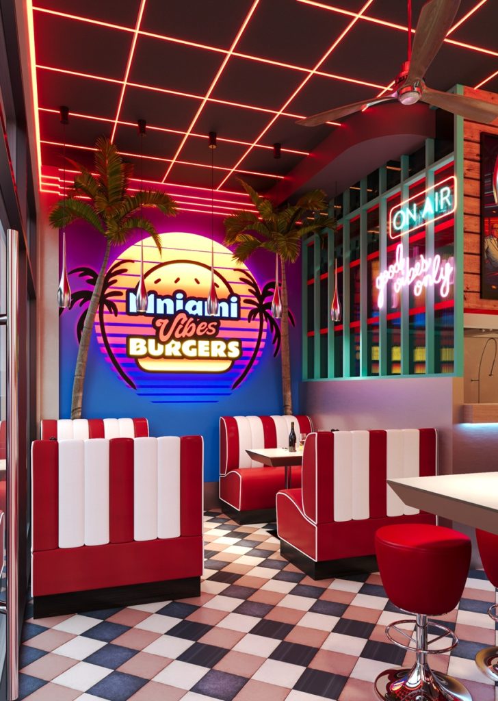 Burger Mniami Vibes projekt wnętrz